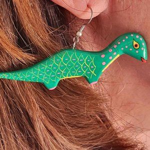 Folk Art Dinosaur Earrings from India